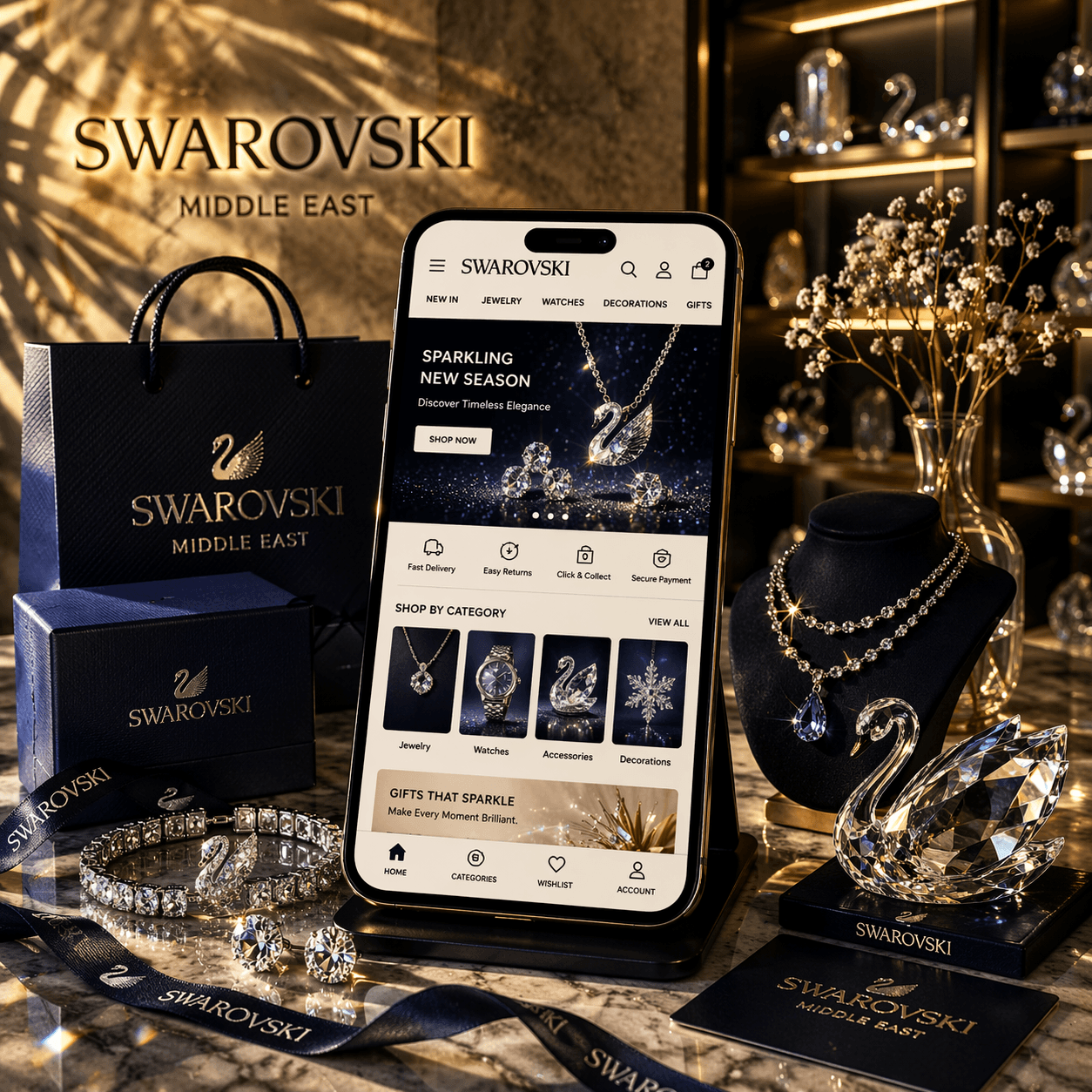 Swarovski Middle East luxury crystal jewelry omnichannel commerce platform