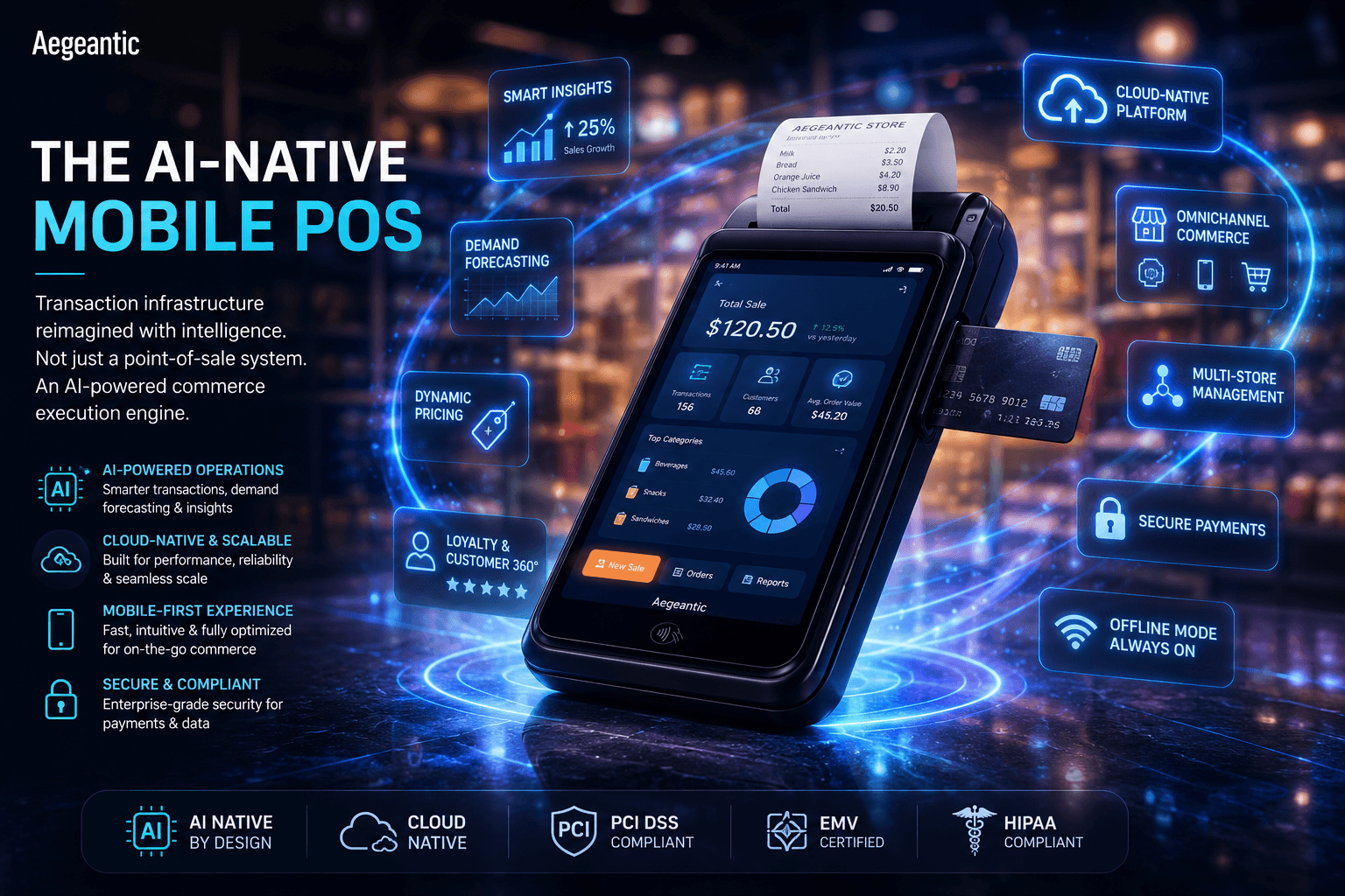 AI-native mobile POS platform with intelligent commerce operations, cloud-native architecture, secure payments, omnichannel commerce, and smart retail analytics